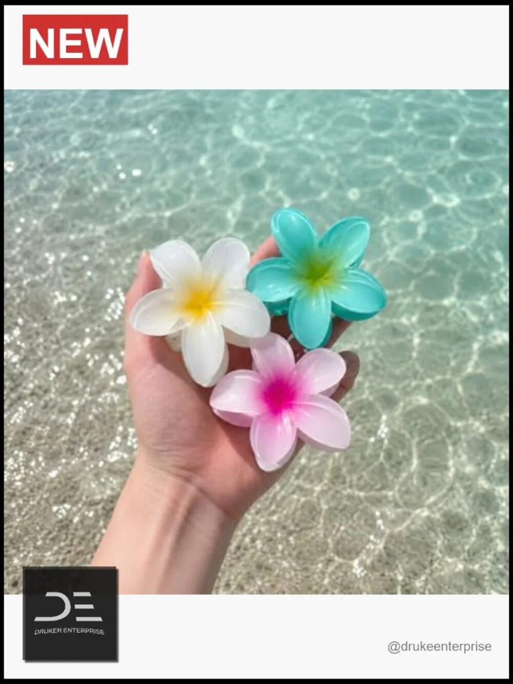 6 Flower Hair Claw Clips, Hawaiian Tropical Floral Clips for Women, Strong Hold